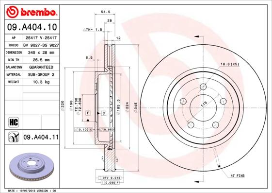 Brembo 09.A404.11 - Brake Disc www.parts5.com