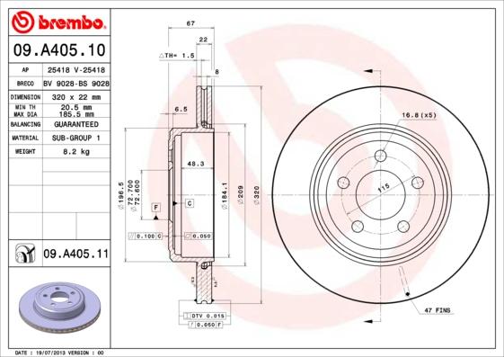 Brembo 09.A405.11 - Brake Disc www.parts5.com