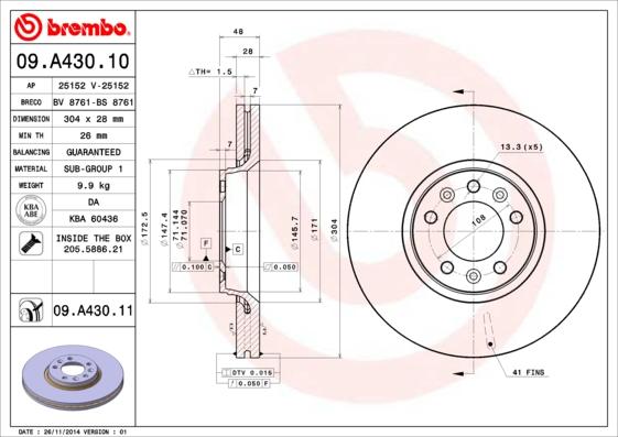 Brembo 09.A430.11 - Brake Disc www.parts5.com