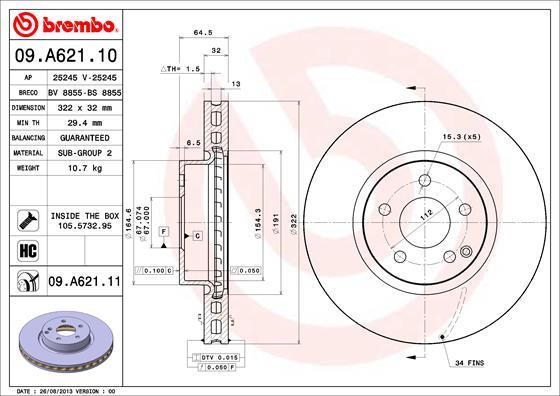Brembo 09.A621.11 - Brake Disc www.parts5.com