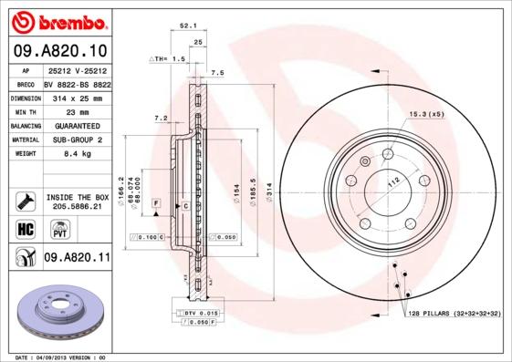 Brembo 09.A820.11 - Brake Disc www.parts5.com