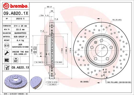 Brembo 09.A820.1X - Brake Disc www.parts5.com