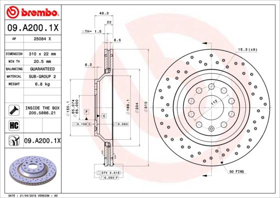 Brembo 09.A200.1X - Brake Disc www.parts5.com