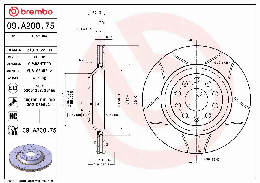 Brembo 09.A200.75 - Brake Disc www.parts5.com