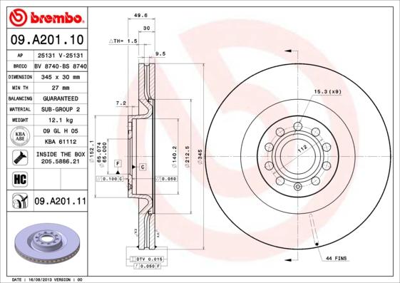 Brembo 09.A201.11 - Brake Disc www.parts5.com