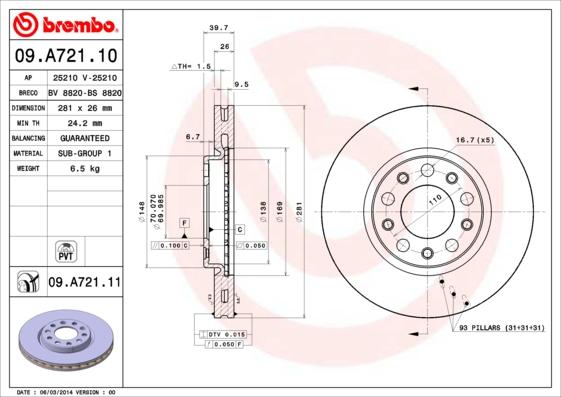 Brembo 09.A721.11 - Brake Disc www.parts5.com