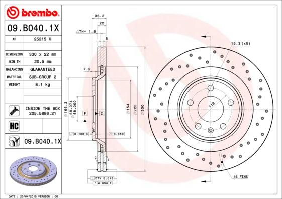 Brembo 09.B040.1X - Brake Disc www.parts5.com