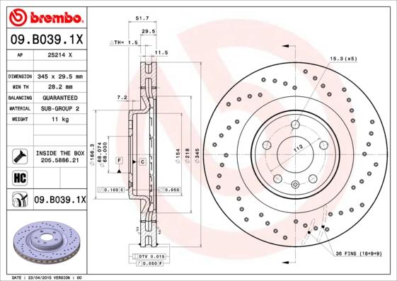 Brembo 09.B039.1X - Brake Disc www.parts5.com