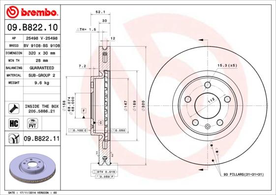 Brembo 09.B822.11 - Brake Disc www.parts5.com