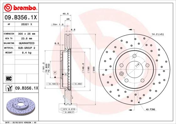 Brembo 09.B356.1X - Brake Disc www.parts5.com
