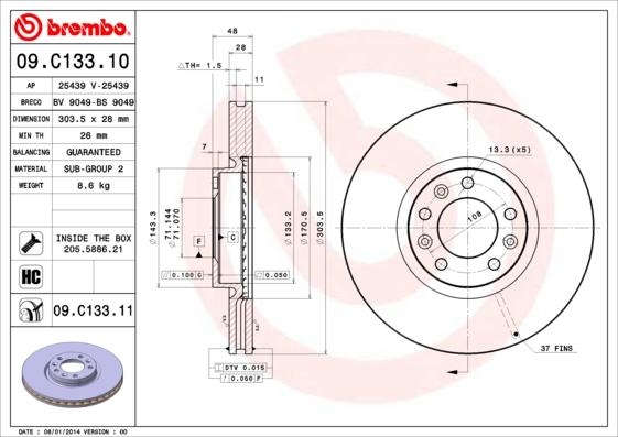 Brembo 09.C133.11 - Brake Disc www.parts5.com