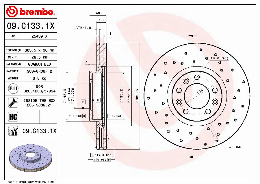 Brembo 09.C133.1X - Brake Disc www.parts5.com