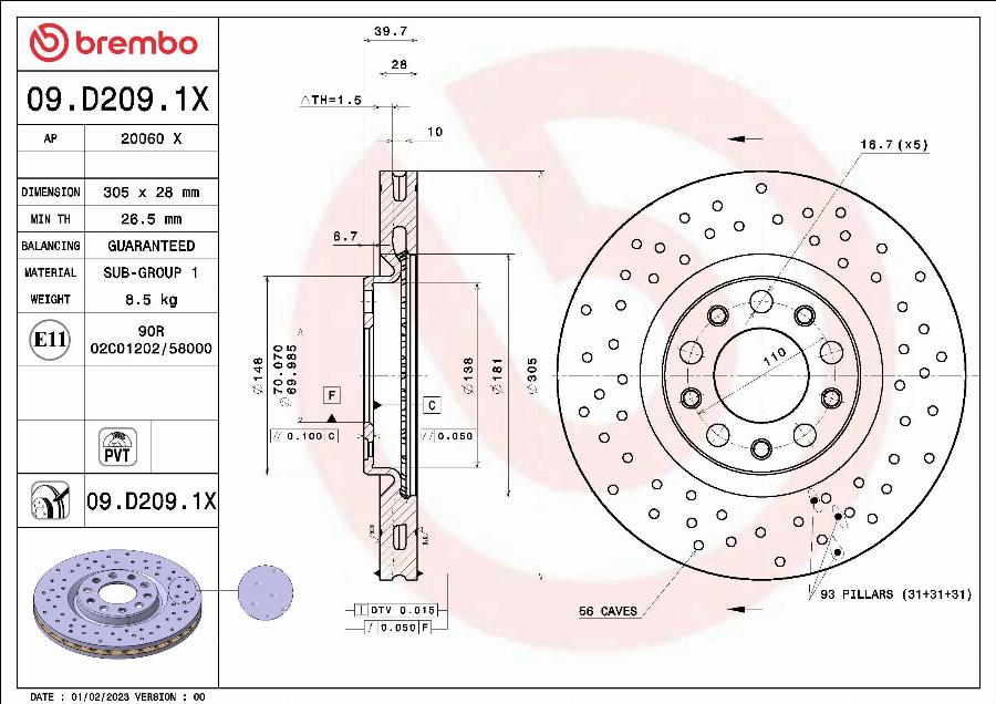 Brembo 09.D209.1X - Brake Disc www.parts5.com