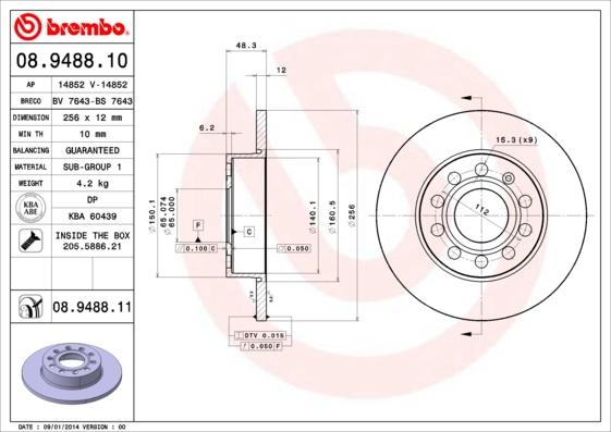 Brembo 08.9488.11 - Brake Disc www.parts5.com