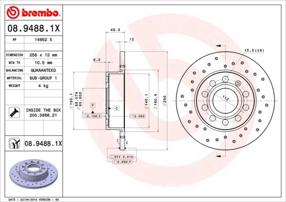 Brembo 08.9488.1X - Brake Disc www.parts5.com