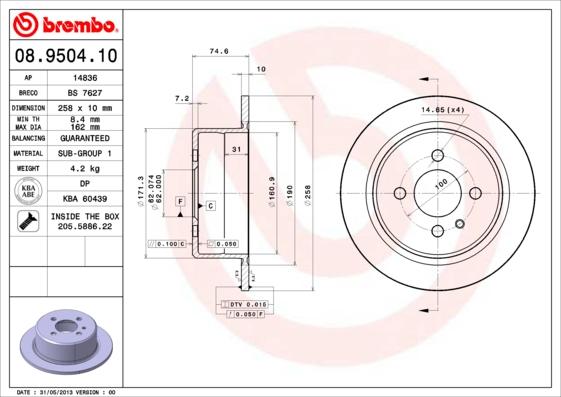 Brembo 08.9504.10 - Brake Disc www.parts5.com