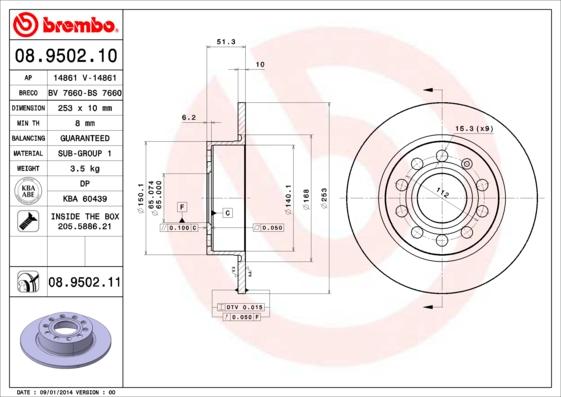 Brembo 08.9502.11 - Brake Disc www.parts5.com