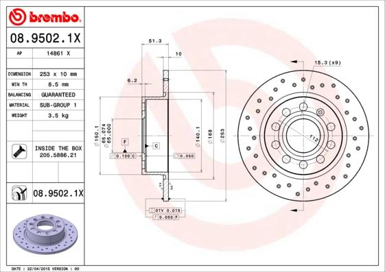 Brembo 08.9502.1X - Brake Disc www.parts5.com