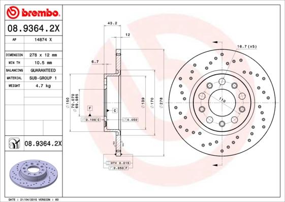Brembo 08.9364.2X - Brake Disc www.parts5.com