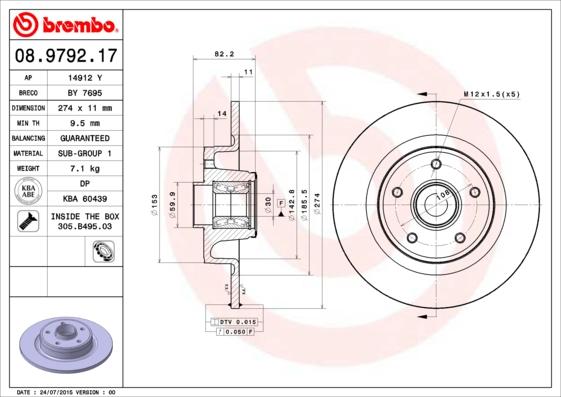 Brembo 08.9792.17 - Тормозной диск www.parts5.com