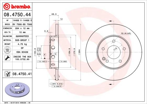 Brembo 08.4750.41 - Brake Disc www.parts5.com