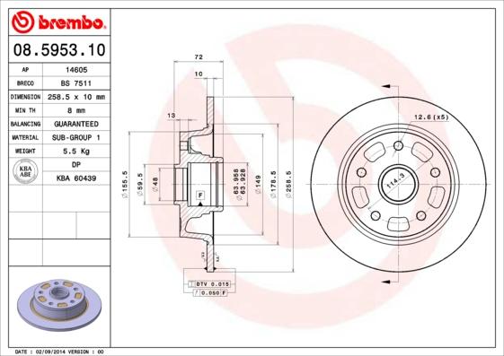 Brembo 08.5953.10 - Brake Disc www.parts5.com