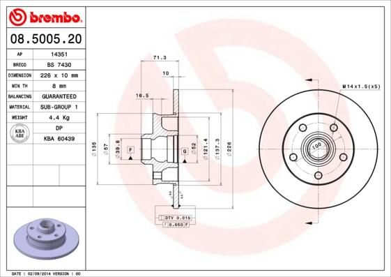 Brembo 08.5005.20 - Brake Disc www.parts5.com