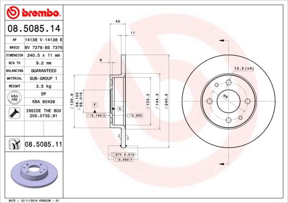Brembo 08.5085.11 - Brake Disc www.parts5.com