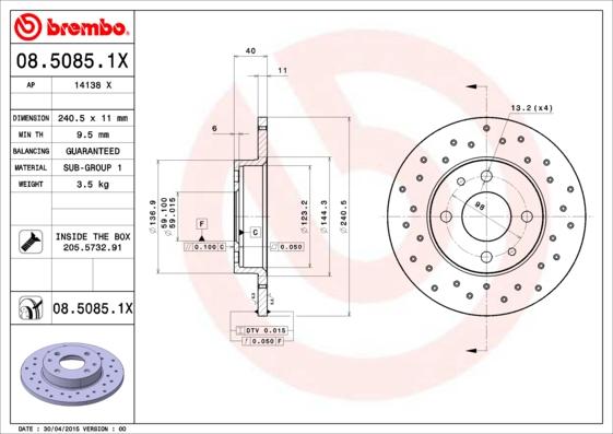 Brembo 08.5085.1X - Brake Disc www.parts5.com