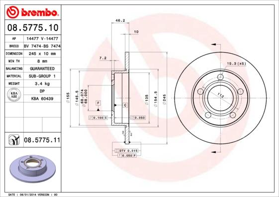 Brembo 08.5775.11 - Brake Disc www.parts5.com