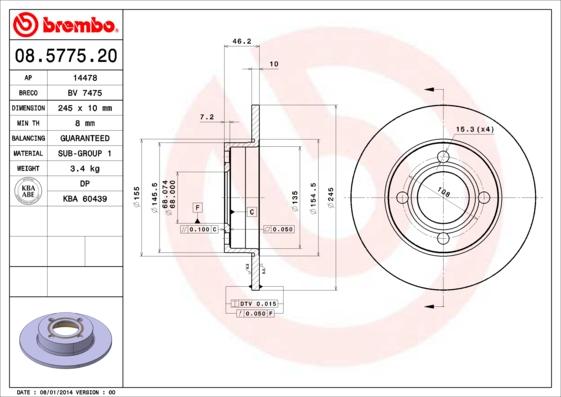 Brembo 08.5775.20 - Brake Disc www.parts5.com