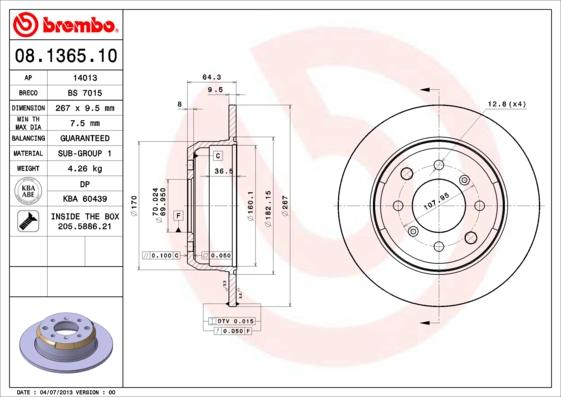 Brembo 08.1365.10 - Спирачен диск www.parts5.com
