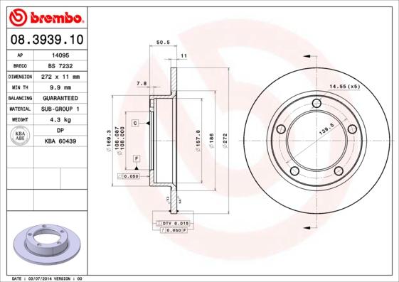Brembo 08.3939.10 - Тормозной диск www.parts5.com