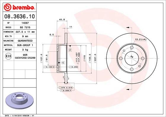 Brembo 08.3636.10 - Тормозной диск www.parts5.com