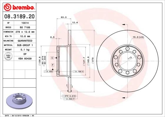Brembo 08.3189.20 - Brake Disc www.parts5.com