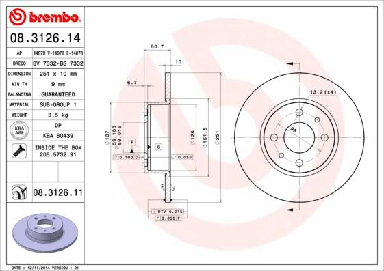 Brembo 08.3126.11 - Тормозной диск www.parts5.com