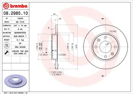 Brembo 08.2985.10 - Brake Disc www.parts5.com