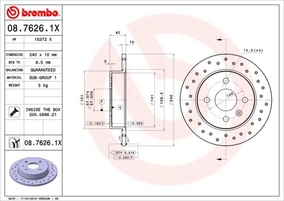 Brembo 08.7626.1X - Brake Disc www.parts5.com
