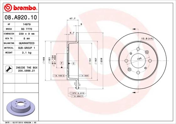 Brembo 08.A920.10 - Brake Disc www.parts5.com