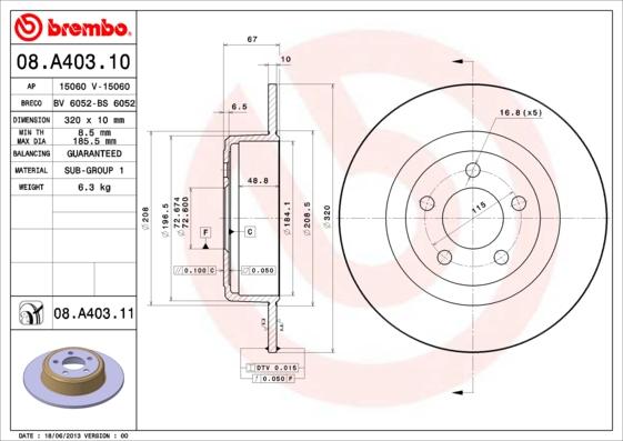 Brembo 08.A403.11 - Brake Disc www.parts5.com