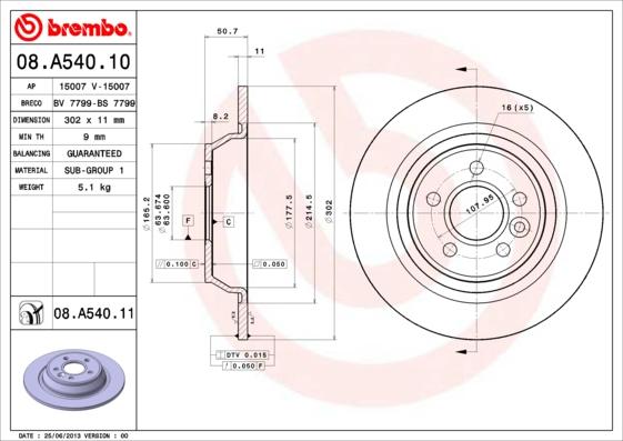Brembo 08.A540.11 - Brake Disc www.parts5.com