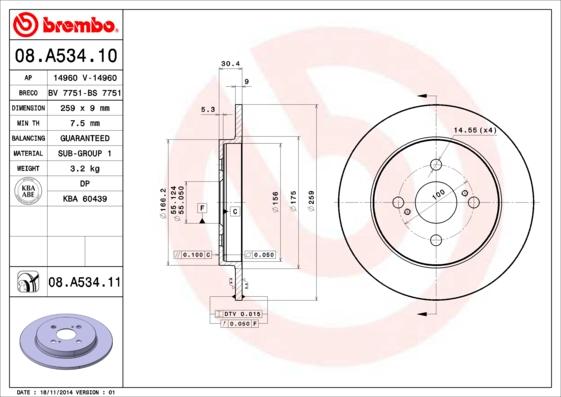 Brembo 08.A534.11 - Brake Disc www.parts5.com