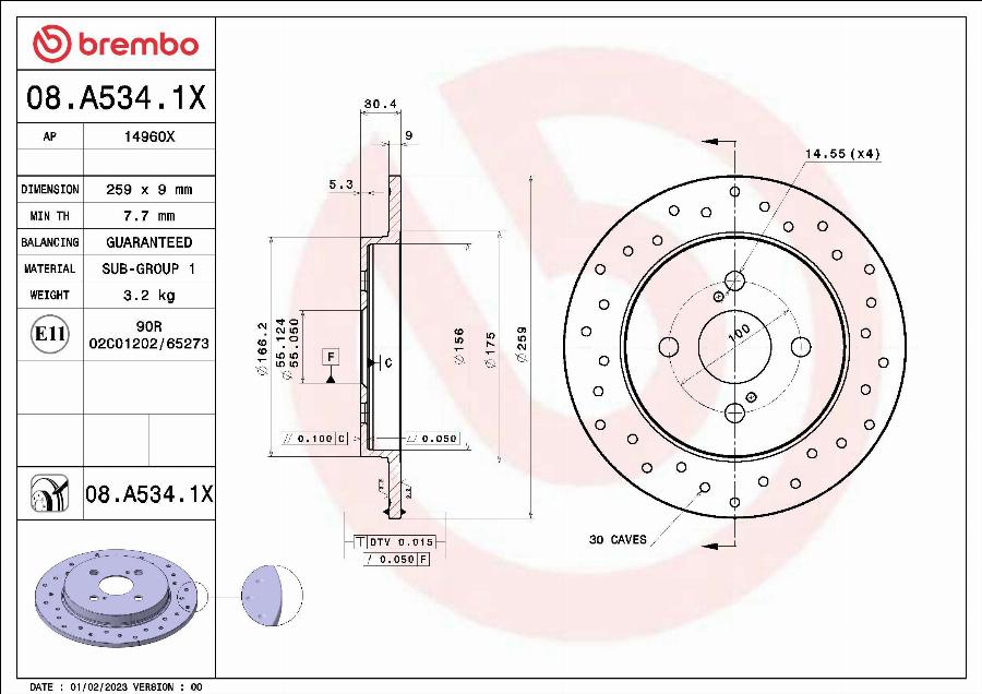 Brembo 08.A534.1X - Brake Disc www.parts5.com