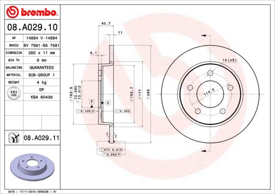 Brembo 08.A029.11 - Brake Disc www.parts5.com