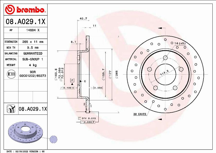 Brembo 08.A029.1X - Brake Disc www.parts5.com