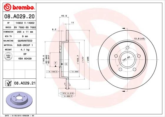 Brembo 08.A029.21 - Brake Disc www.parts5.com