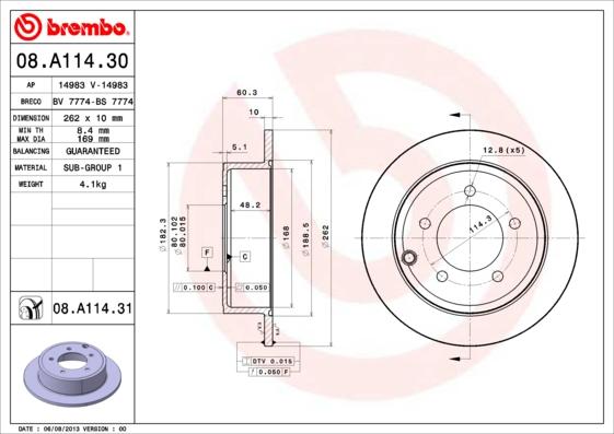 Brembo 08.A114.31 - Brake Disc www.parts5.com