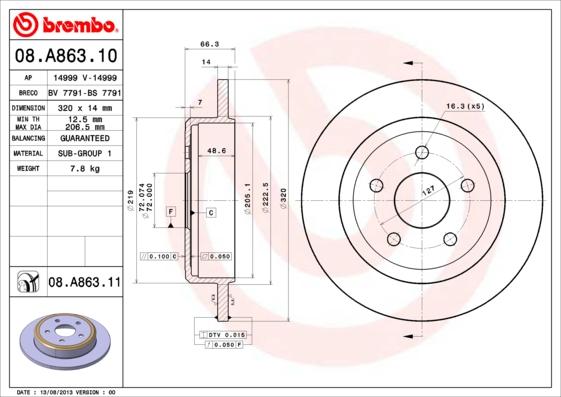 Brembo 08.A863.11 - Brake Disc www.parts5.com
