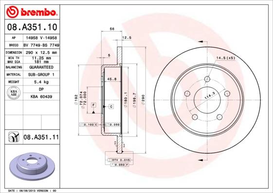 Brembo 08.A351.11 - Brake Disc www.parts5.com