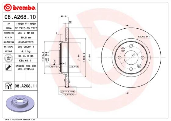 Brembo 08.A268.11 - Brake Disc www.parts5.com